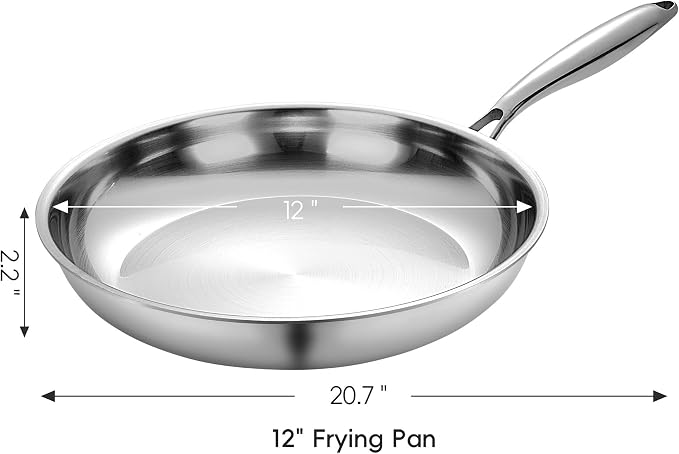 10 Inch Tri-Ply Clad Stainless Steel Frying Pan, Stainless Steel Fry Pan, Stainless Skillet, Non-Toxic, Multiclad, Induction Oven Compatible, Dishwasher Safe - Image 2