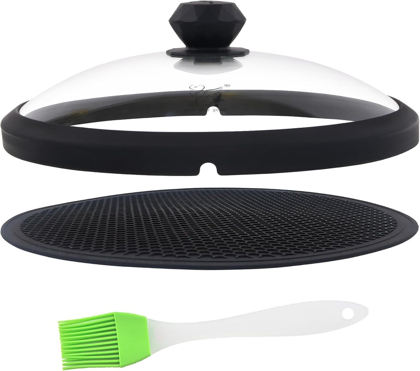 Glass Microwave Cover for Food 10.5 Inch Microwave Splatter Cover With Easy Grip Diamond Shape Handle Microwave Cover Glass Guard Lid Vented Edge Plate Cover for Heating Food (Black)