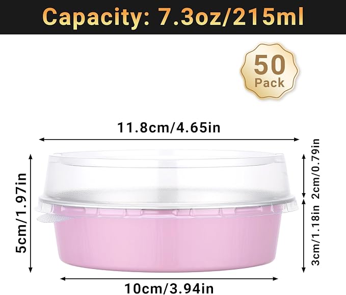 Beasea Mini Pie Pans with Lids, 50 Pack 7.3oz Disposable Aluminum Foil Tart Pans, 4 Inch Round Oven Baking Mini Cake Cups Tin for Cheesecake Pie Tart Quiche - Pastel Pink - Image 2