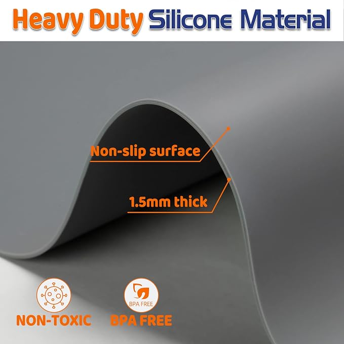 Warome Silicone Mat,78.7”x 23.6” Heat Resistant Mats for Countertop,Extra Large Countertop Protector Mat, Multi-functional Cuttable Kitchen Counter Mat, Silicone Mats for Kitchen Counter/Crafts- Grey - Image 4