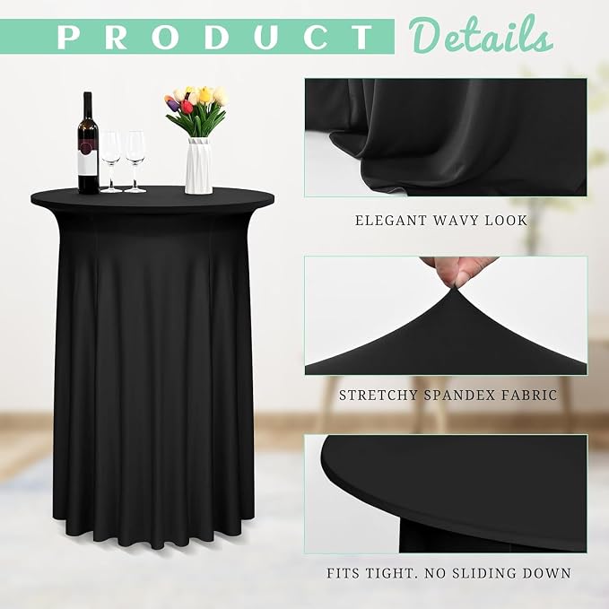 4 Pack Cocktail Stretch Table Skirt, Black, 32 x 43 inch - Image 4