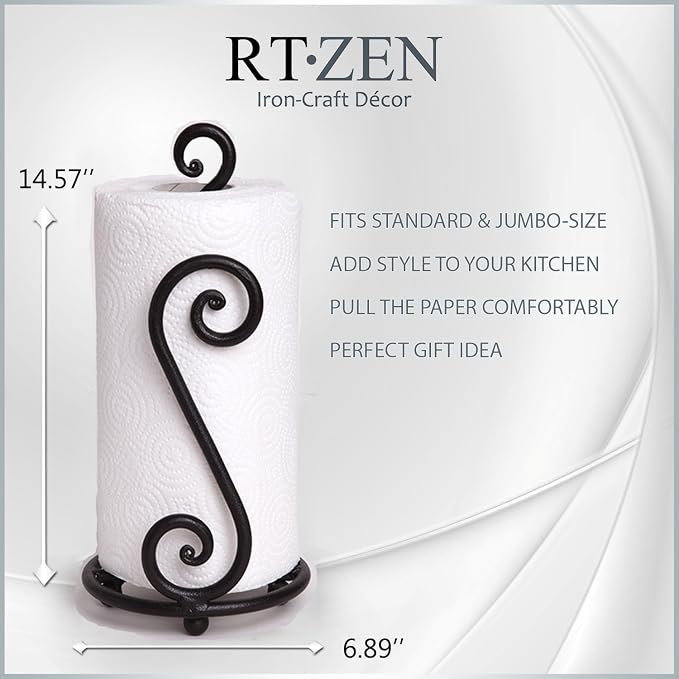 RTZEN Matte Black Paper Towel Holder Non-Slip Base Countertop - Image 6