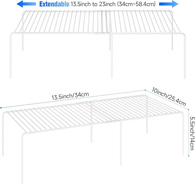 2Pack Expandable Storage Shelf, 13.5"~23" L x 9.4" W x 5.5" H, White - Image 3