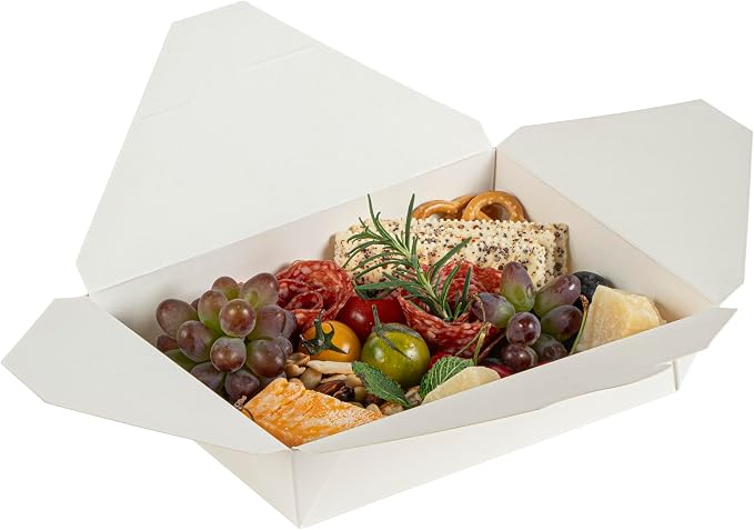 Restaurantware-Bio Tek 8.5 x 6.3 x 2 Inch Food Containers, 200 Durable Noodle Boxes - Disposable, Sustainable, White Paper 49-Ounce Takeout Boxes, Rectangle, For Takeouts, Or Picnics by Restaurantware