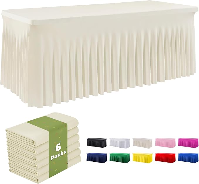 Leegleri 6 Pack Ivory Spandex Table Clothes for 6ft Rectangle Tables, Wrinkle Free Fitted Tablecloths for Parties, Weddings, Banquets, Baby Showers by LeegleriTableSkirt