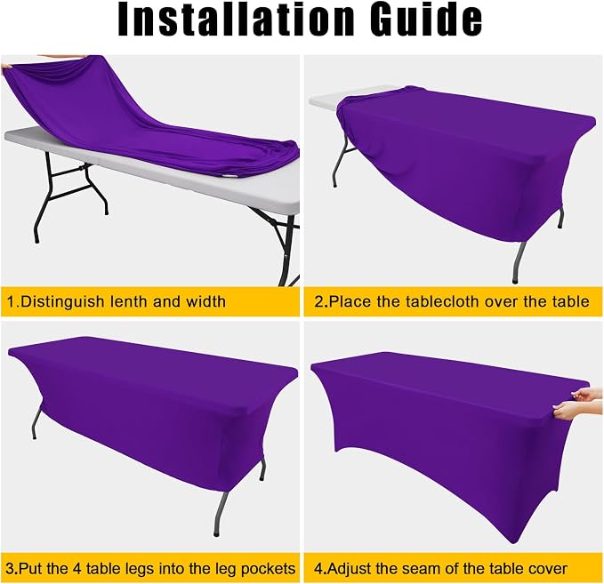 Smiry 2 Pack Spandex Table Cloth 6FT, Elastic Fitted Purple Tablecloth - Image 6