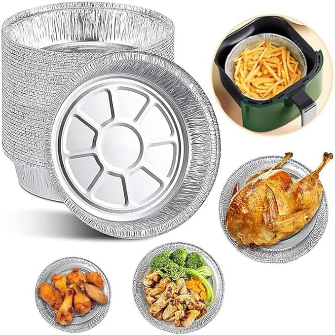 Nicole Fantini 9 Inch Round Aluminum Foil Pan With Board Lid Disposable Take Out Food Containers, Roasting, Baking and Gas Oven Safe : Set of 100 - Image 7