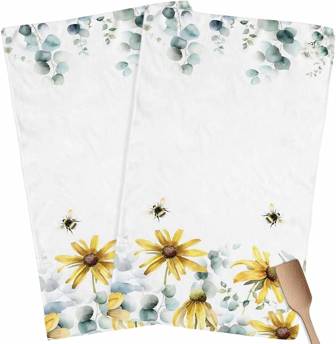 Pastoral Plants Kitchen Towels Set of 2 Watercolor Eucalyptus Trees Yellow Peppermint Decorative Dish Towels Ultra Soft Microfiber Absorbent Reusable Dishcloths for Kitchen Drying, 18x28 Inch by Unknown