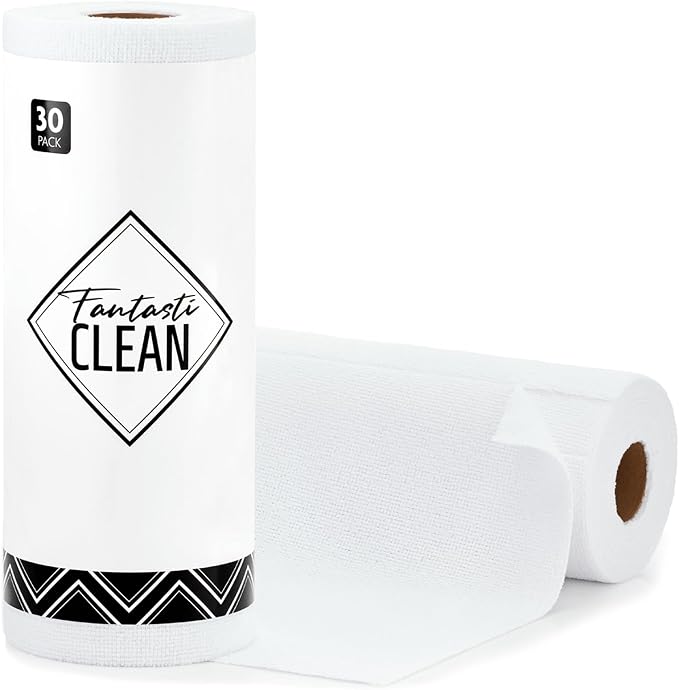 Fantasticlean Microfiber Cleaning Cloth Roll- 30 Sheets, 12" x 12" (White) by Fantasticlean