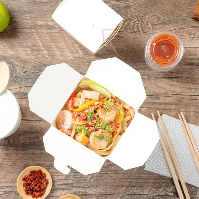 Restaurantware 32 oz Round White Paper Noodle Take Out Container, 200 Pack - Image 9