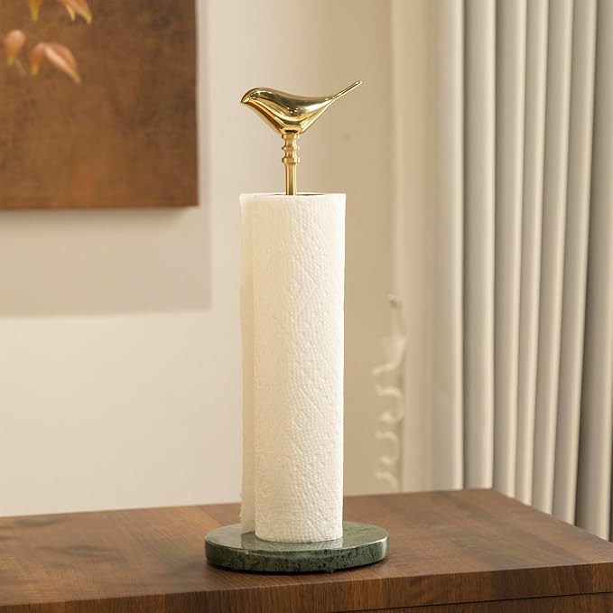 Paper Towel Holder Countertop with Heavy Marble Base, Standing Paper Towel Roll Holder for Kitchen Bathroom, with Weighted Base for One-Handed Operation (Green Base) - Image 2