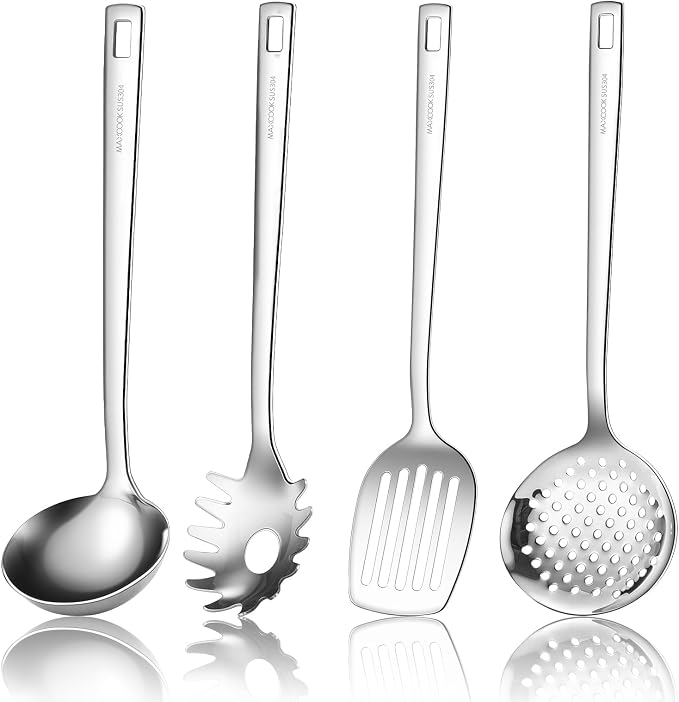 18/8 Stainless Steel Cooking Utensils Set of 4, Dishwasher Safe by MAXCOOK