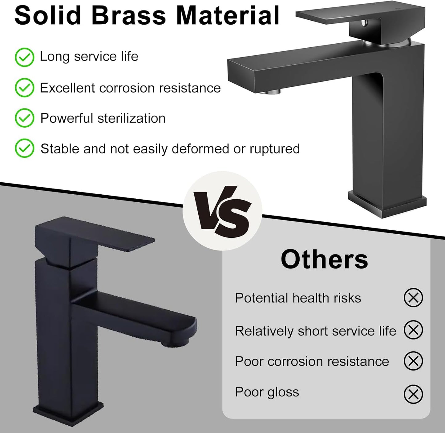 Solid Brass Black Bathroom Faucet, cUPC & CEC Certified 1 Hole Faucet for Bathroom Sink, Lead-Free Single Hole Bathroom Sink Faucet with Water Supply Hoses & Pop Up Drain Stopper