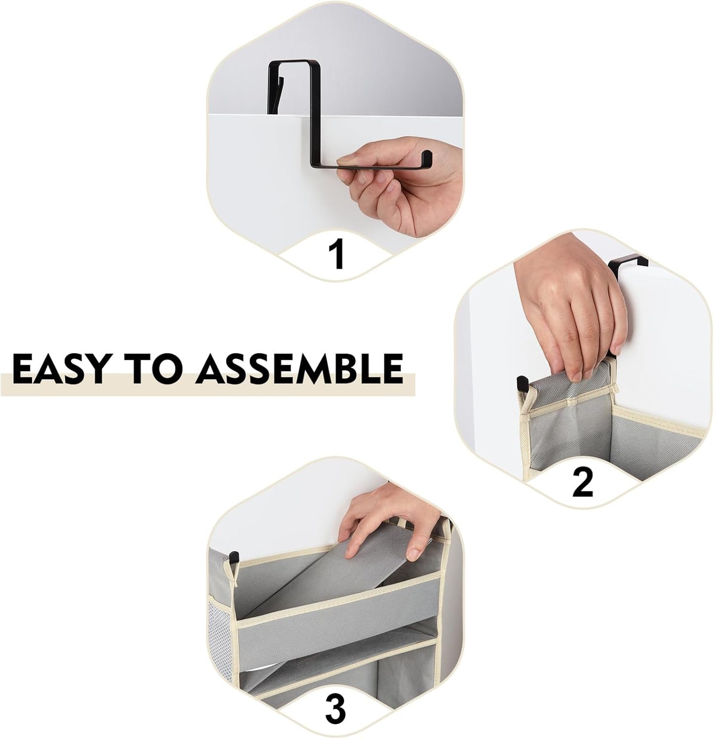 Over The Door Organizer 5-Shelves and 10 Side Pockets, Over The Door Storage for Bathroom Bedroom Nursery, Hanging Door Organizer for Baby Diapers and Kids Toys (13"x5"x44", Grey)