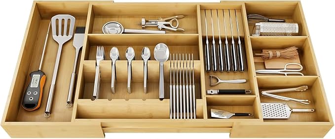 Bamboo Expandable Kitchen Drawer Organizer, 17.7-29.5 in,Natural by Home