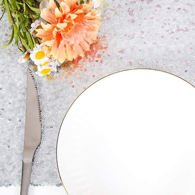 Silver Sequin Table Runner 6 Pack, 12x108 Inch Glitter Table Runner - Image 7