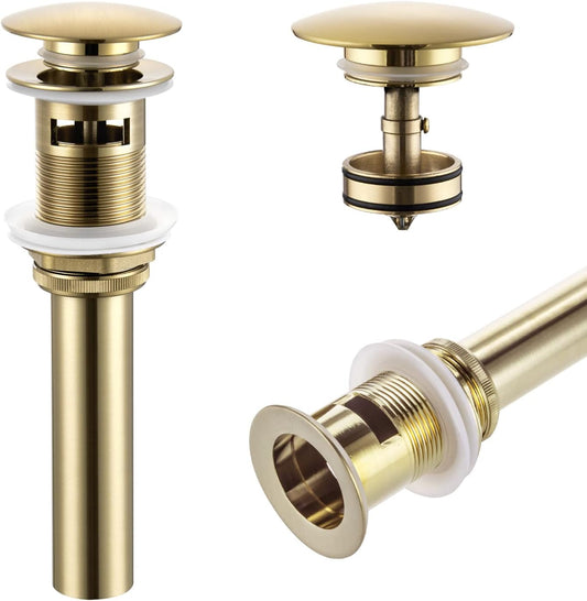 KOKOSIRI Bathroom Sink Drain with Detachable Hair Catcher, Brushed Gold Pop Up Sink Drain with Strainer Basket Anti Clogging for Vanity Vessel Sink with Overflow, C1001BG