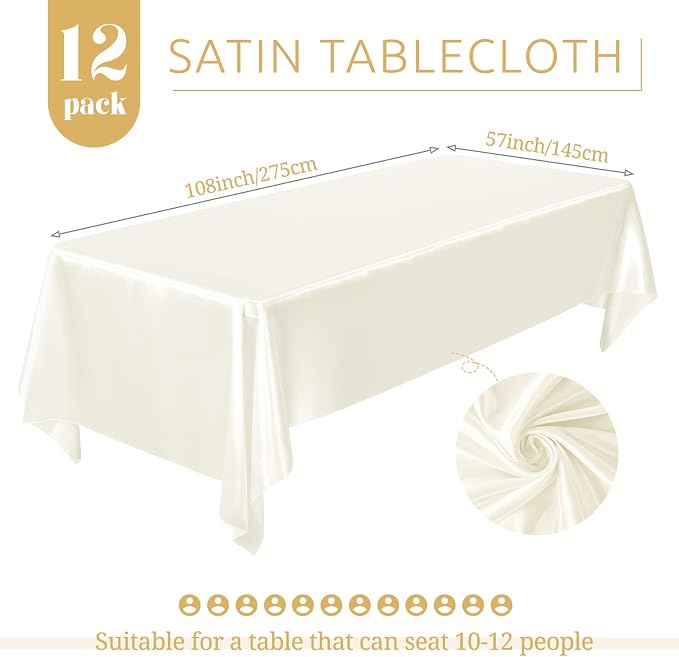 12 Pack Ivory Satin Tablecloth, 57 x 108 Inch - Image 2