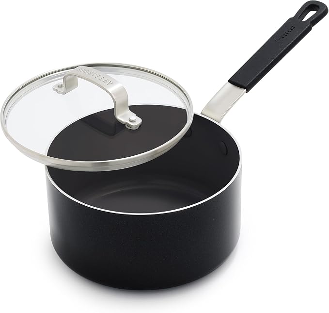 GreenPan x Bobby Flay 2.5QT Ceramic Nonstick Saucepan with Glass Lid, Black by GreenPan