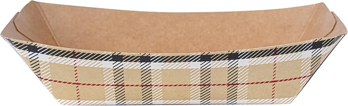 Restaurantware-Bio Tek 4 Ounce Paper Boats, 50 Disposable #25 Food Trays - PE Lining, Durable, Plaid Print Paper Food Baskets, For Concession Stands, Picnics, or Fairs - Image 8