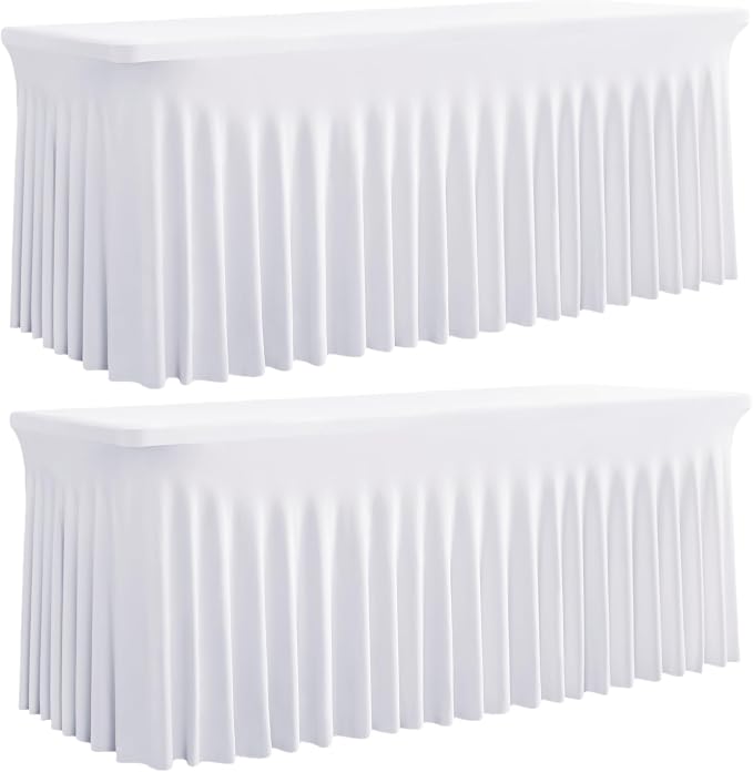 Spandex Tablecloth 5FT Rectangle Table Cover 2 Pack White Wrinkle-Free by Outpain