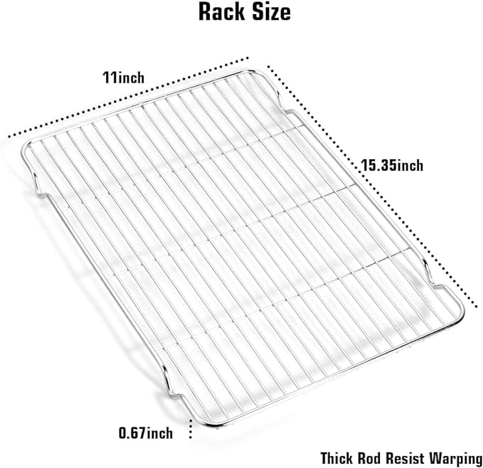 Wildone Baking Sheet & Rack Set [2 Sheets + 2 Racks], Stainless Steel Cookie Pan with Cooling Rack, Size 16 x 12 x 1 Inch, Non Toxic & Heavy Duty & Easy Clean - Image 5