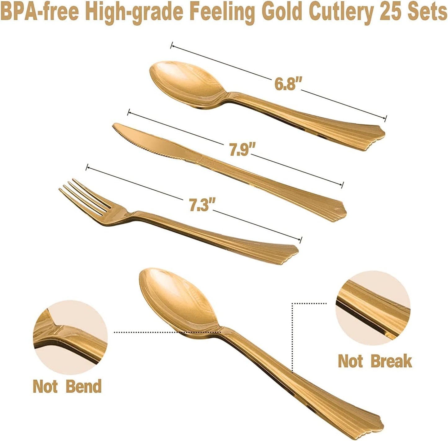 AIRE 175Pcs Blue and Gold Paper Plates Dinnerware Sets for 25 Guests, Party Decorations Paper Plates Party Supplies Gold Plastic Forks Knives Spoons, Golden Dot Napkins Cups For Birthday Baby Shower