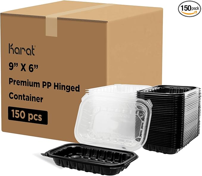 Karat Premium PP Hinged Container, Take Out Food Containers - Case (9"x6", 1 compartment) by Karat