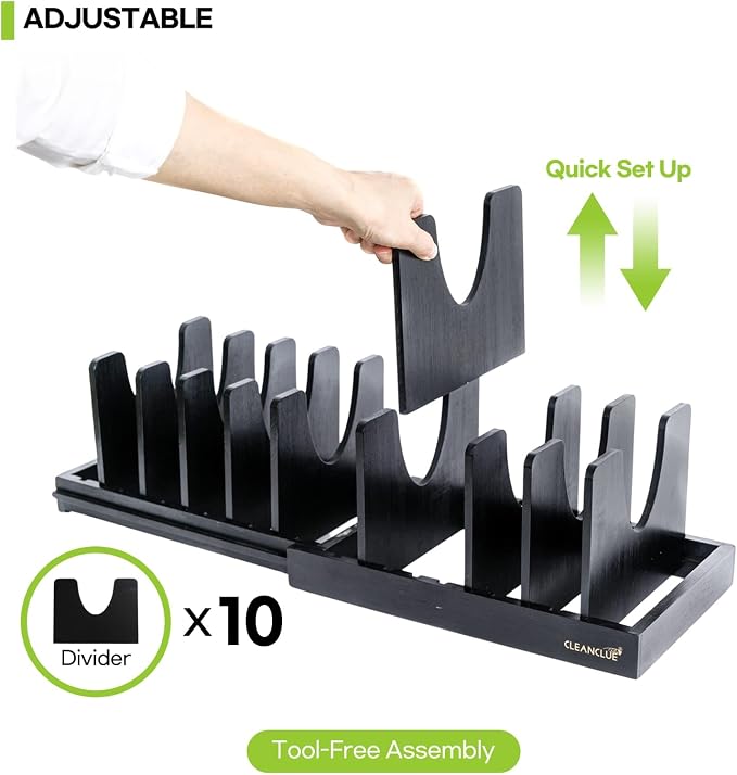Pots and Pans Organizer under Cabinet Expandable Bamboo Pot Lid Holder Rack - Image 3