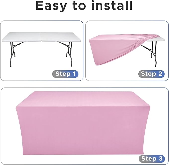 Rectangle Spandex Fitted Tablecloths For Vendor 4 Pcs 72X30 Inch Pink - Image 4