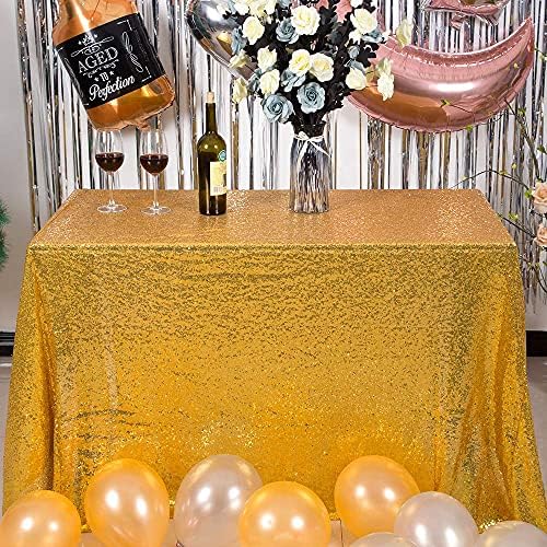 JYFLZQ Gold Sequin Tablecloth, Glitter Table Cover 90x132 Inch Rectangle by JYFLZQ