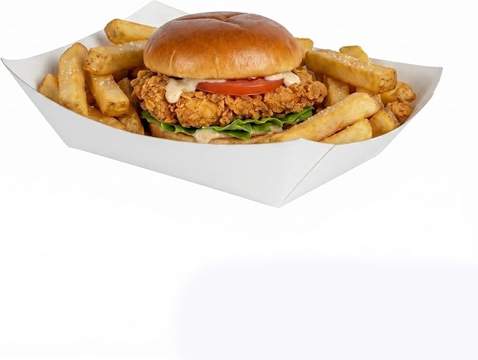 Restaurantware-Bio Tek 4 Ounce Paper Boats, 400 Disposable #25 Food Trays - PE Lining, Durable, White Paper Food Baskets, For Concession Stands, Picnics, or Fairs, Stackable by Restaurantware