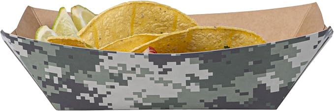 Restaurantware-Bio Tek 1 Pound Food Trays, 200 Disposable Paper Food Trays - Heavy-Duty, Greaseproof, Camouflage Paper Food Boats, For Snacks, Appetizers, Or Treats, Use At Parties Or Carnivals - Image 8