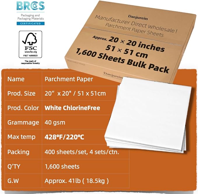 20x20" 1600 Bulk Sheets Industrial Grade Commercial Baking Parchment Paper | Food safe & heat resistant, non-stick greaseproof liners for bakeries, restaurants, food processing & commercial kitchens - Image 2