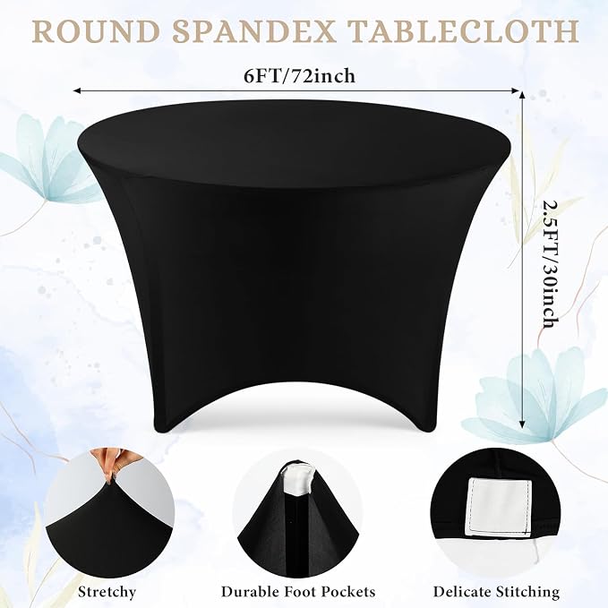 Peryiter 15 Pack Spandex Round Tablecloth Fitted Stretch Tablecloth Elastic Table Cover for Wedding Party Restaurant Banquet Cocktail and Halloween (Black,6 Ft,72inch) - Image 2