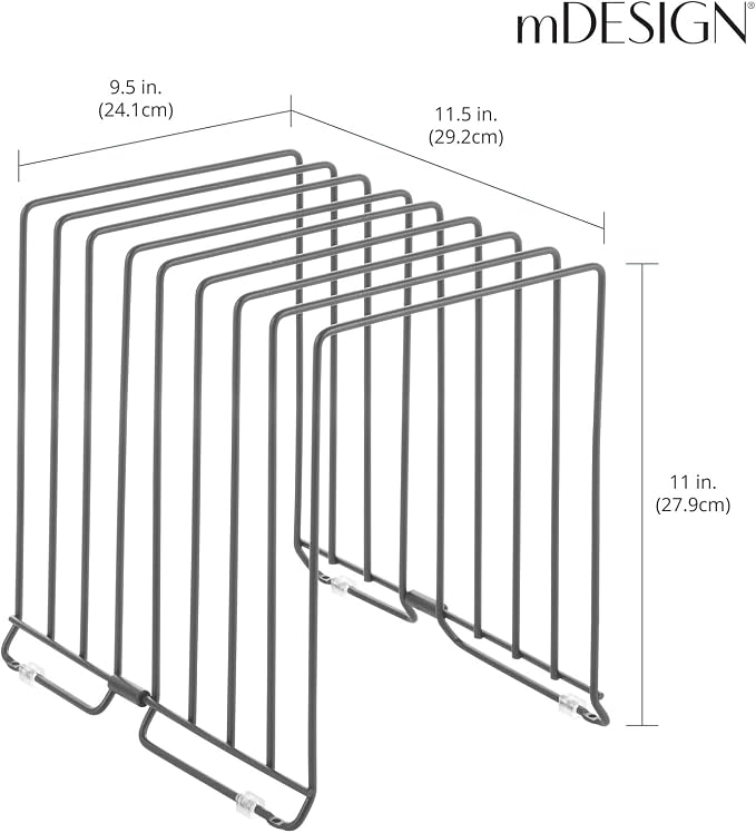 mDesign Large Metal Wire Organizer Rack for Kitchen Cabinet, Pantry, Shelves - Holder with 8 Slots for Baking Sheets, Skillets, Frying Pans, Pots, Lids, Cutting Boards, Appliances - Dark Gray - Image 3
