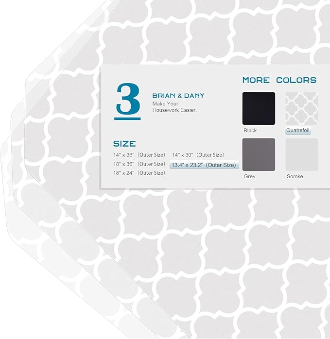 BRIAN & DANY Wire Shelf Liner 13.4" X 23.2", Heavy Duty Shelf Liners for Wire Shelving, Waterproof Protector Mats, Set of 3, Quatrefoil Grey - Image 3