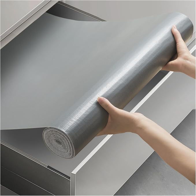 Viseeko Shelf and Drawer Liner for Kitchen Cabinet, Grey, 12in x 20ft by Viseeko