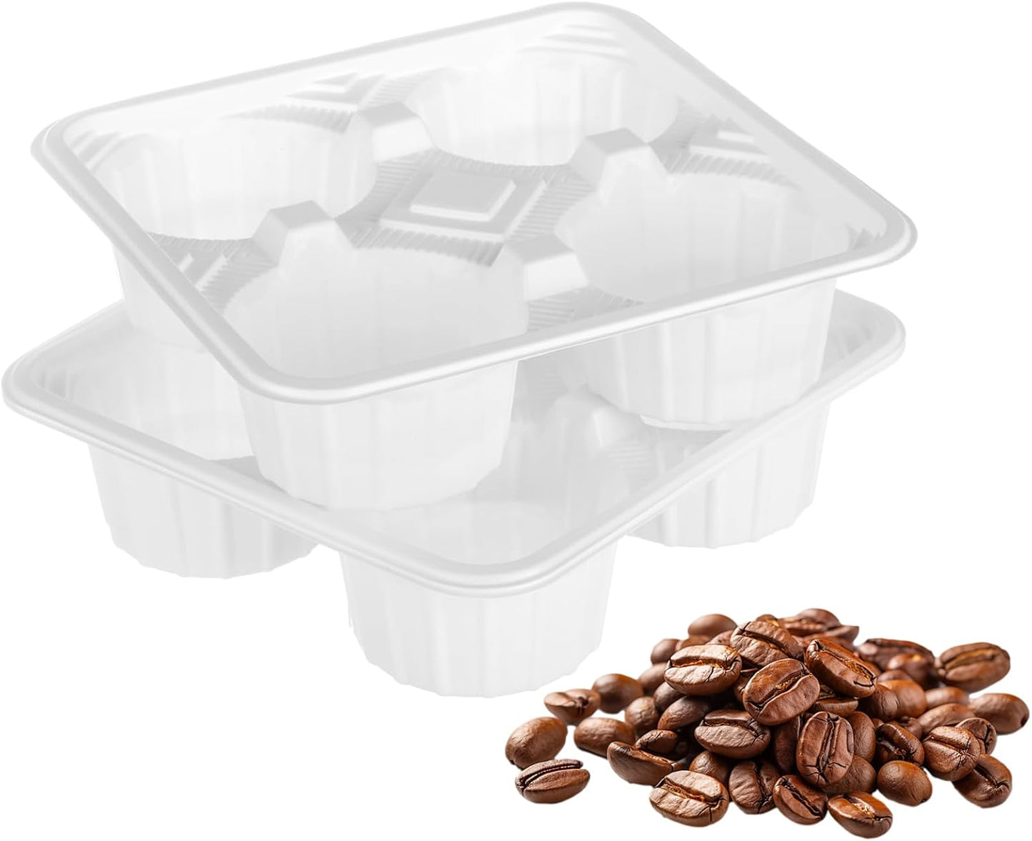 STARVAST 250PCS 4 Cup Disposable Drink Carrier Trays, PP Cup Holder for 8-32 oz Cup, Durable Drink Carrier for Hot or Cold Drinks, Uber Eats - to Go Coffee Cup Holder for Food Delivery Service,White