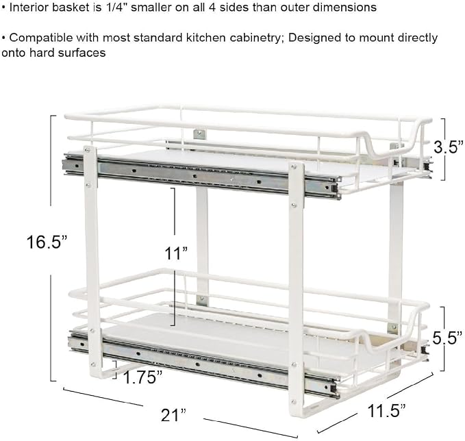 Household Essentials White Powder-Coated Steel Dual-Tier Slide Organizer with Plastic Accents - Image 2