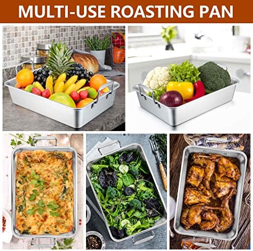 14 x 10.6 Inch Roasting Pan, Herogo Stainless Steel Turkey Roaster Pan with V-shaped Rack & Flat Cooling Rack Set for Oven Cooking Toaster, Dishwasher Safe - Small - Image 7