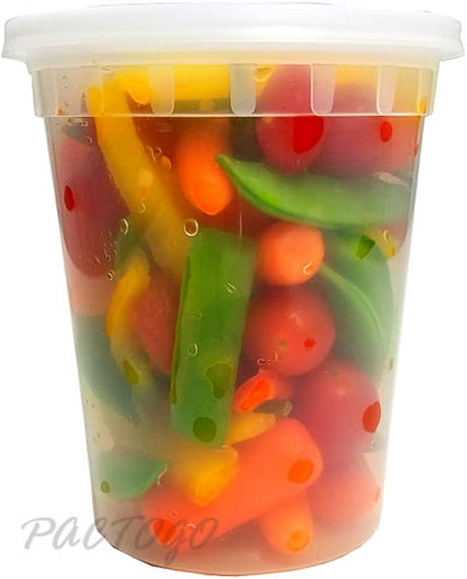 PCM 32 oz. Heavy Duty Round Deli Food Soup Plastic Container w/Lid 100% BPA Free (Pack of 48 Sets) - Image 6