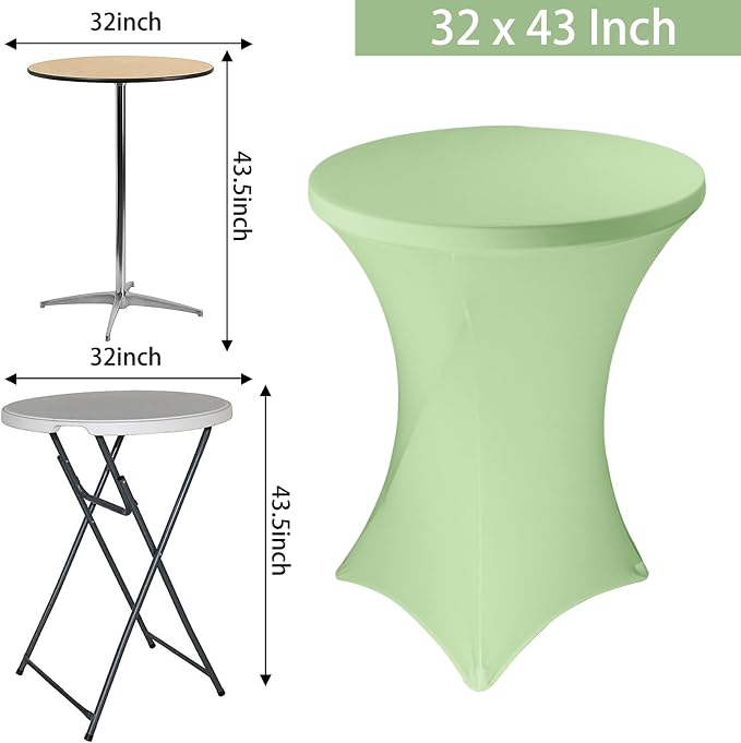 6 Pack Cocktail Spandex Tablecloth 32"x43" Sage Green Stretch Square Corners Cocktail Table Cover Fitted High Top Round Table for Bar Wedding Birthday Party Banquet - Image 2