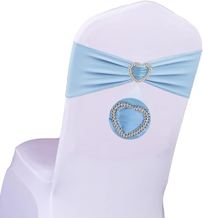 Baby Blue Spandex Chair Sashes 100 Pack Light Blue Sashes for Chairs Covers Stretch Chair Sashes Band with Heart Buckle Slider Wedding Sashes Bows for Banquet Party Event Decoration by Unknown