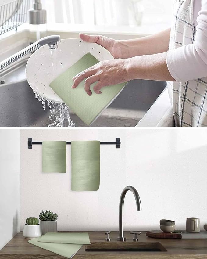 Gradient Sage Green Dish Towels Set, Waffle Weave Kitchen Towels Microfiber Towels Cleaning, Contemporary Minimalist Solid Color Soft Absorbent Dish Drying Towels Hand Towels 3 Pack 15.7x23.6 Inch - Image 6