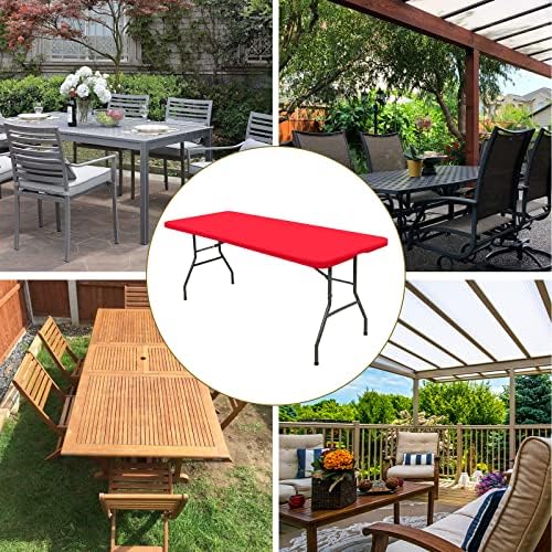 6 Pack Stretch Table Top Cap Cover, Red, 30" x 72" - Image 4