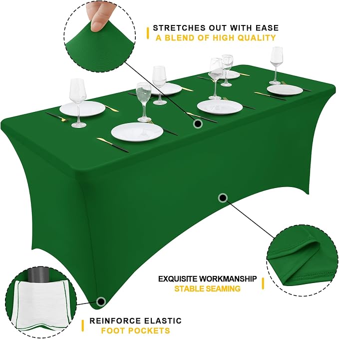 Smiry 2Pack Spandex Table Cloth 4FT, Elastic Fitted EmeraldGreen Tablecloth - Image 2