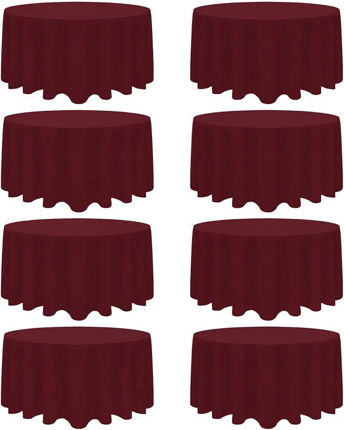 8 Packs 90 Inch Burgundy Round Tablecloth by Heneger