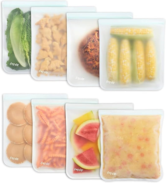 (re)zip Reusable Gallon Freezer Food Storage Bags, Leakproof, 8-Pack, Clear | Food-grade, BPA-free, freezer-safe, lightweight. Holds 128 oz to portion bulk buys, meal prep, marinates and on the go. by rezip