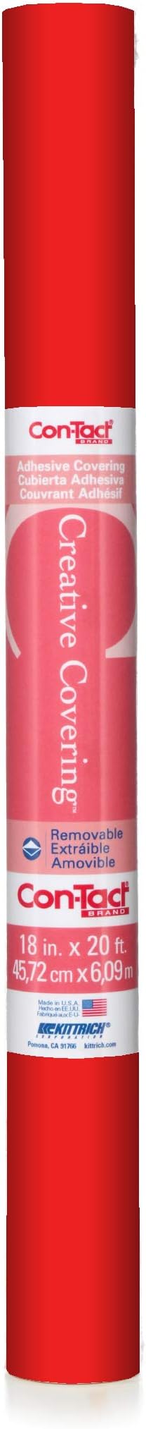Con-Tact Brand Creative Covering, Self-Adhesive Shelf Liner, Multi-Purpose Vinyl Roll, Easy to Use and Apply, 18'' x 9', Fire Engine Red by Kittrich+%28Home%29